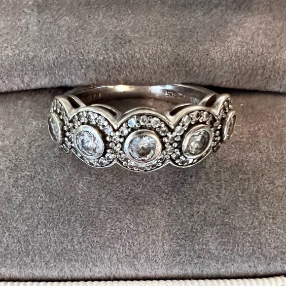 Vintage Designer Ritani Elegant Diamond Halo Band Ring 925 Sterling Silver - Picture 4 of 14